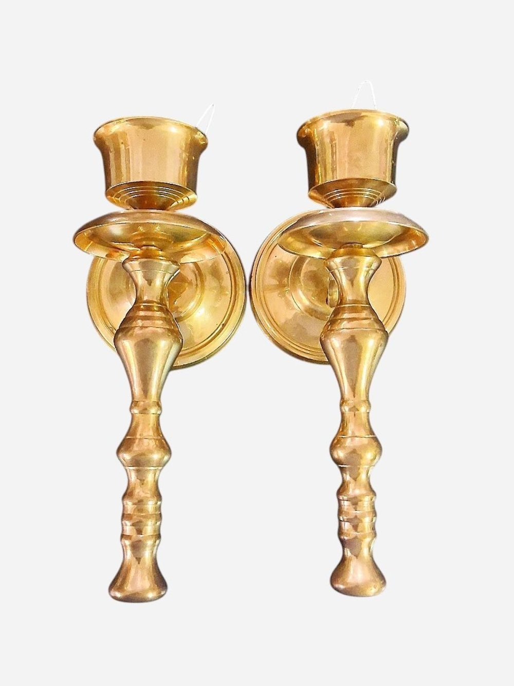Solid Brass Wall Sconce Set of Two Mid Century Modern Candle Holders